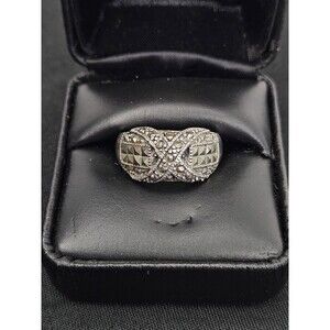 Vtg Sterling Silver Marcasite Ring Sz 9 Art Deco Style Statement Ring Twisted X